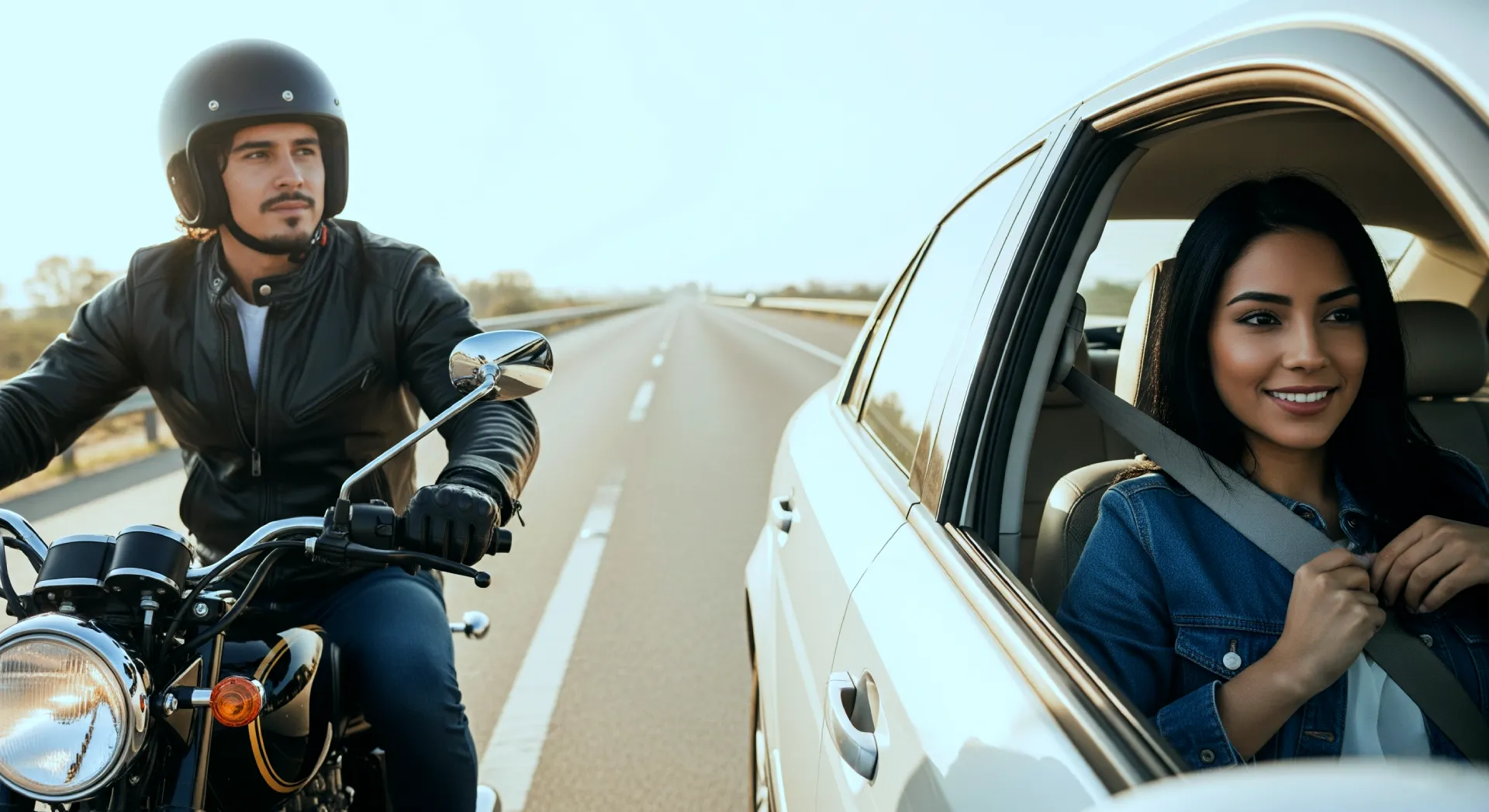 Seguridad vial como pasajeros Seguridad vial como pasajeros: Personas usando cinturón de seguridad en coche y casco en moto, destacando la prevención de riesgos